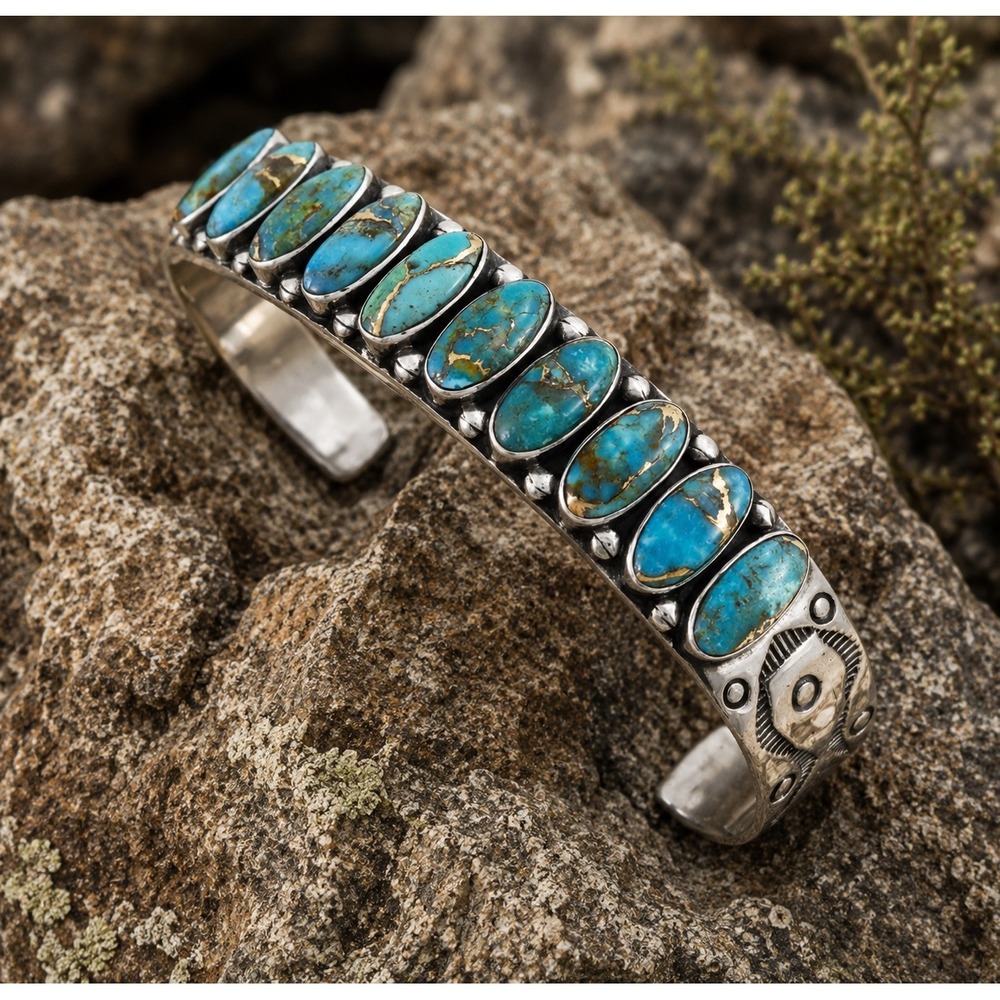 NWOT Matrix Turquoise Bracelet Sterling Silver Southwestern Stamped